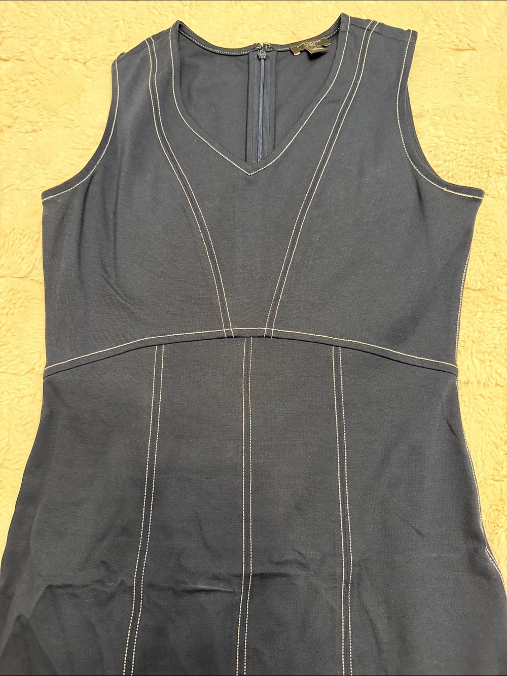 Ann Taylor Navy Sleeveless V-Neck Tank with White Contrast Stitching